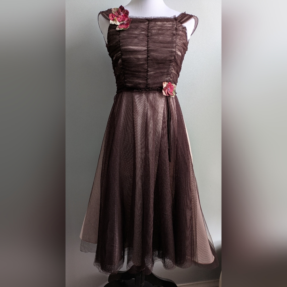 Whimsical US Angels Brown Tulle Dress with Floral Accents Girls Size 12